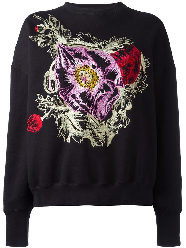 Alexander Mcqueen Embroidered Flower Sweatshirt, Women's, Size: 40, Black, Cotton