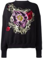 Alexander Mcqueen Embroidered Flower Sweatshirt, Women's, Size: 40, Black, Cotton