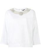 Ermanno Ermanno - Crystal Embellished Sweatshirt - Women - Cotton/nylon/pvc/glass - 44, White, Cotton/nylon/pvc/glass