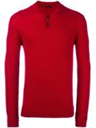 Roberto Collina Buttoned Textured Pullover, Men's, Size: 48, Red, Merino