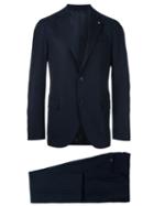 Lardini Pinstripe Notched Lapel Suit, Men's, Size: 52, Blue, Cotton/nylon/spandex/elastane/wool