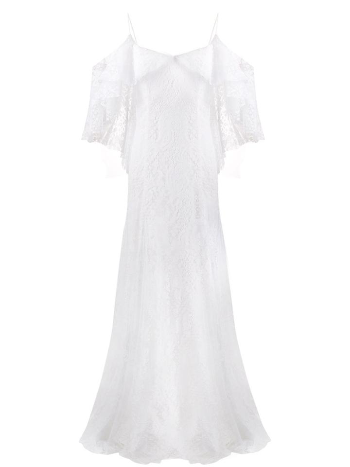 Parlor Cold Shoulder Lace Evening Dress - White
