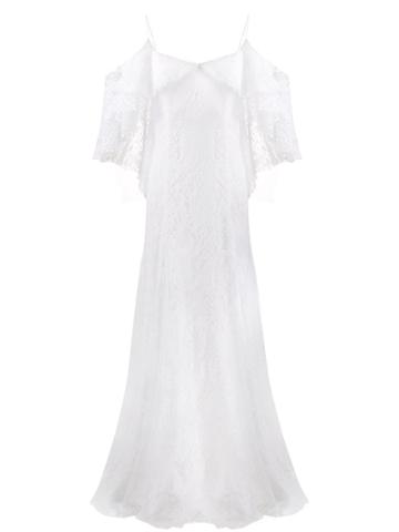 Parlor Cold Shoulder Lace Evening Dress - White