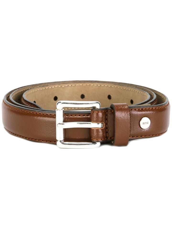 Ami Alexandre Mattiussi Classic Thin Belt, Men's, Size: 100, Brown, Leather/nubuck Leather
