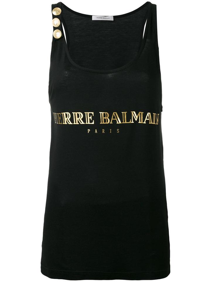 Pierre Balmain Logo Print Tank Top, Size: 42, Black, Viscose/polyester/spandex/elastane