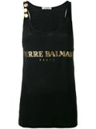 Pierre Balmain Logo Print Tank Top, Size: 42, Black, Viscose/polyester/spandex/elastane