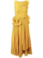 Rochas - Pleated Flared Dress - Women - Silk/cotton - 44, Yellow/orange, Silk/cotton
