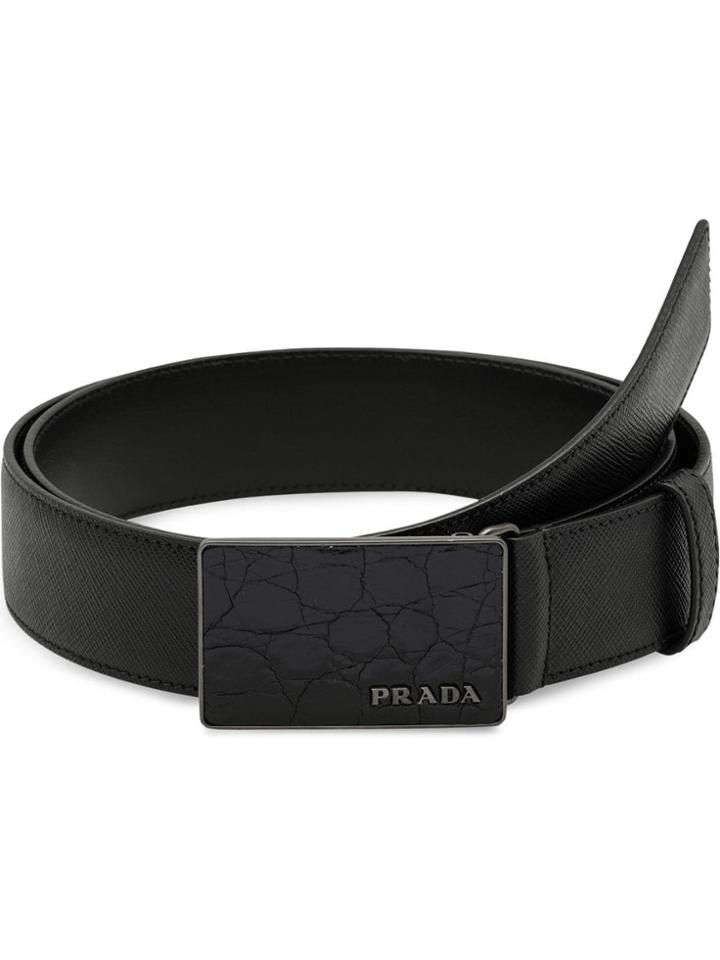 Prada Crocodile And Calf Leather Belt - Black