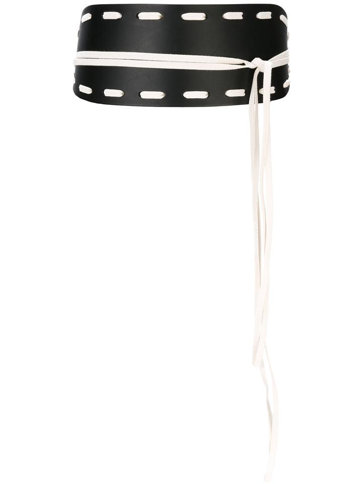 Hache - Tie Detail Belt - Women - Cotton/leather - One Size, Black, Cotton/leather