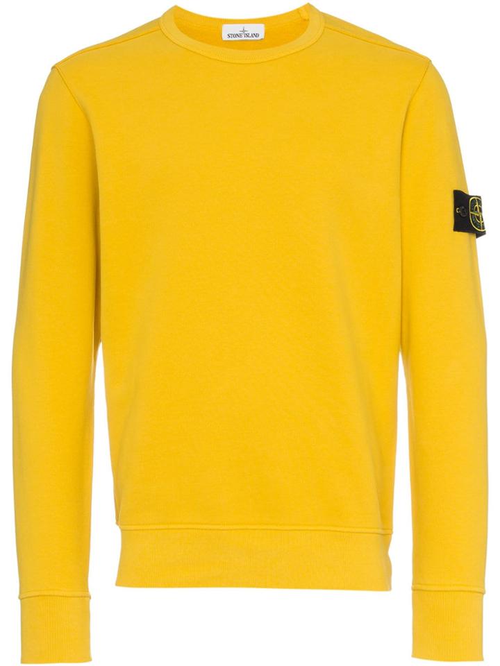 Stone Island Yellow Crew Neck Logo Patch Cotton Sweatshirt - Yellow &