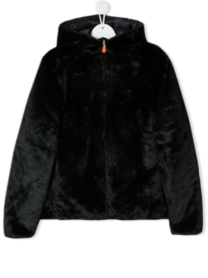 Save The Duck Kids Faux Fur Textured Jacket - Black