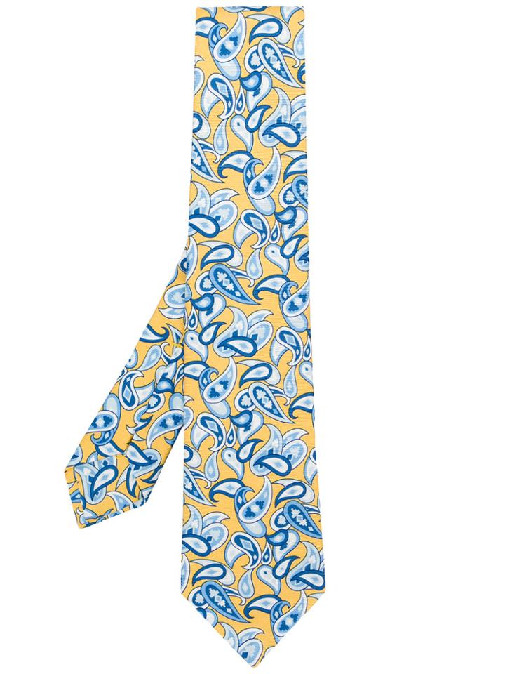 Kiton Paisley Print Tie - Yellow & Orange