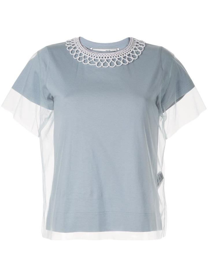 Tu Es Mon Trésor Pearl Necklace Tulle Top - Blue