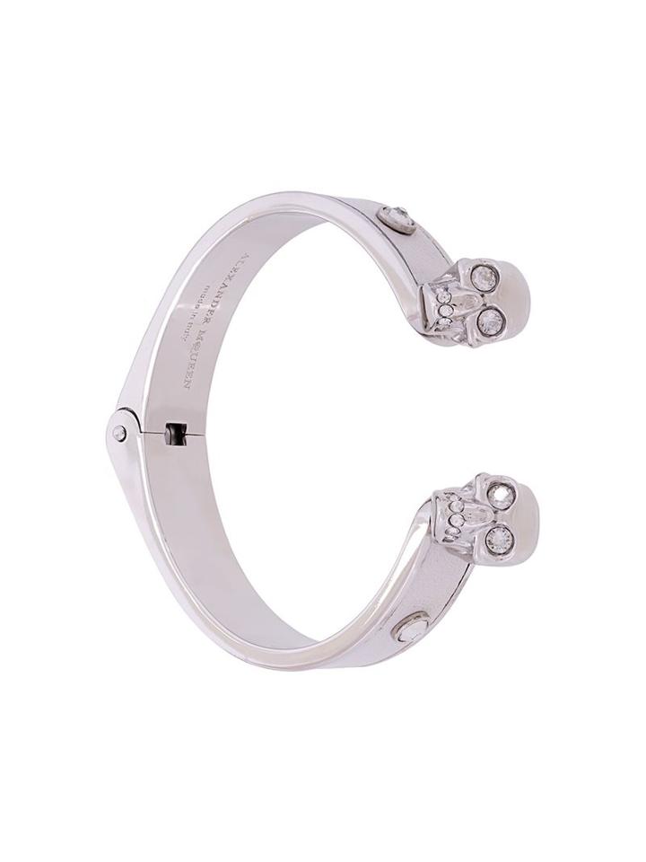 Alexander Mcqueen Twin Skull Bracelet, Women's, Size: Medium, Metallic