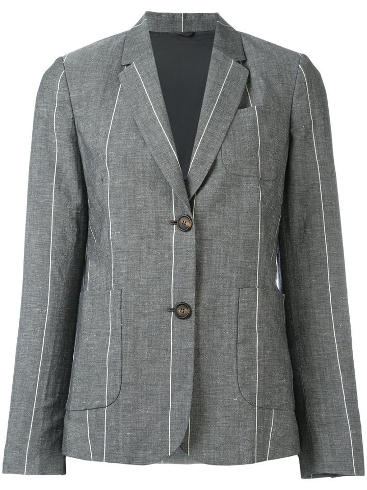 Brunello Cucinelli Striped Blazer, Women's, Size: 44, Grey, Linen/flax/virgin Wool/cupro/silk
