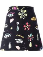 Boutique Moschino Multi-print Mini Skirt, Women's, Size: 40, Black, Cotton/spandex/elastane