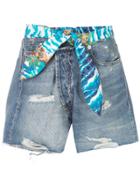 R13 Hawaiian Waistband Denim Shorts - Blue