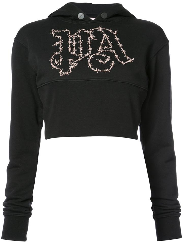 Palm Angels Barbwire Cropped Hoodie - Black