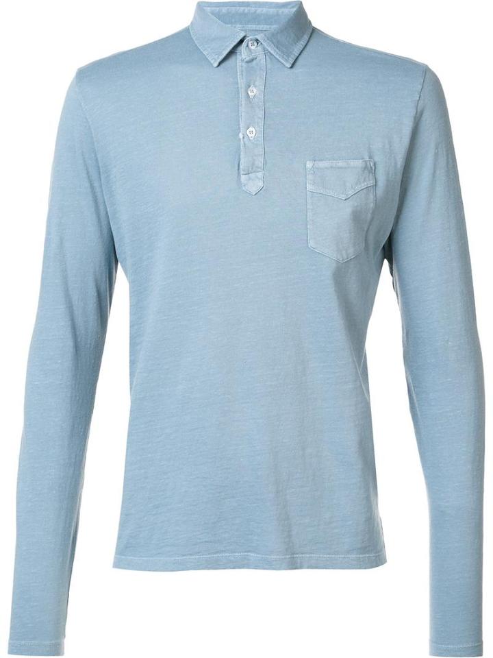 Officine Generale Longsleeved Jersey Polo Shirt, Men's, Size: Medium, Blue, Cotton