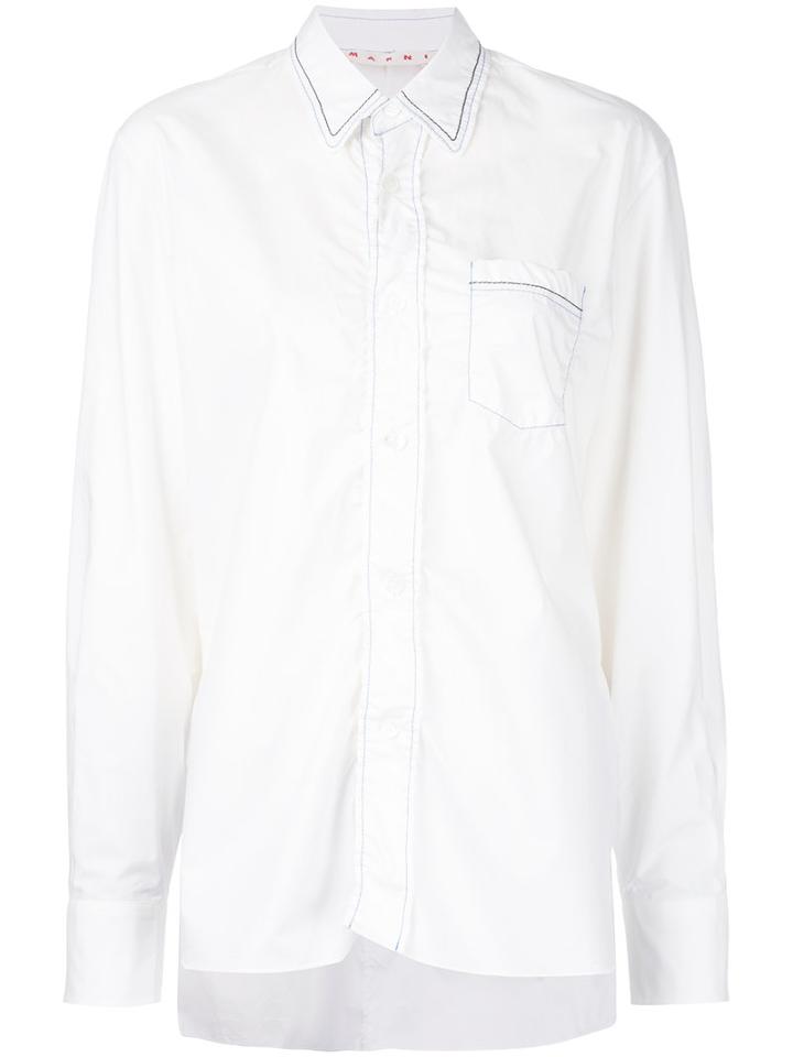 Marni - Waved Placket Shirt - Women - Cotton - 46, White, Cotton