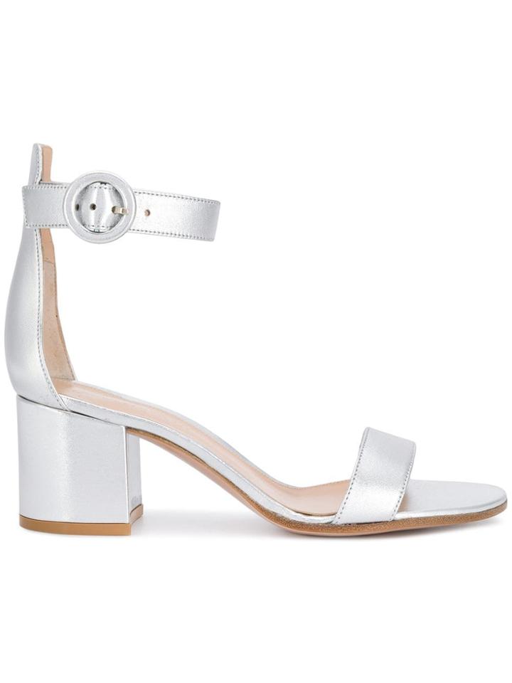 Gianvito Rossi Metallic Block Heel Sandals - Silver
