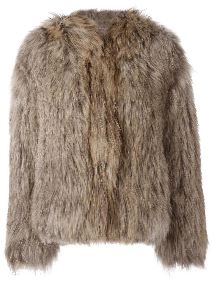 Elizabeth And James Cropped Coat, Women's, Size: Small, Nude/neutrals, Racoon Fur