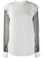 Twin-set Contrast Sheer Sleeves Blouse - White