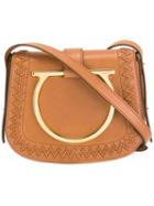 Salvatore Ferragamo Gancini Plaque Shoulder Bag, Women's, Brown, Calf Leather/leather