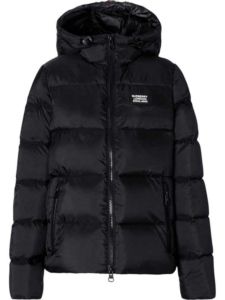 Burberry Monogram Stripe Print Hooded Puffer Jacket - Black