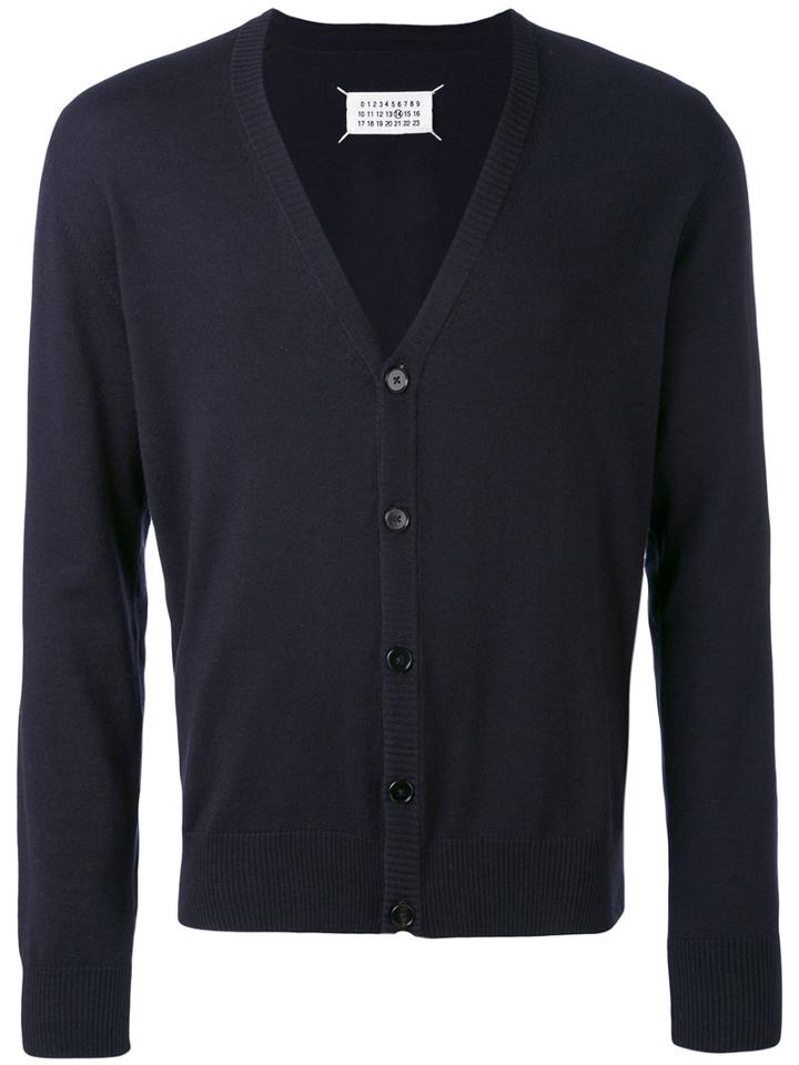 Knitted Cardigan - Men - Cotton/leather/wool - L, Blue, Cotton/leather/wool, Maison Margiela
