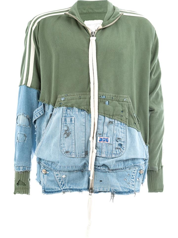 Greg Lauren Denim-panelled Jersey Jacket - Green