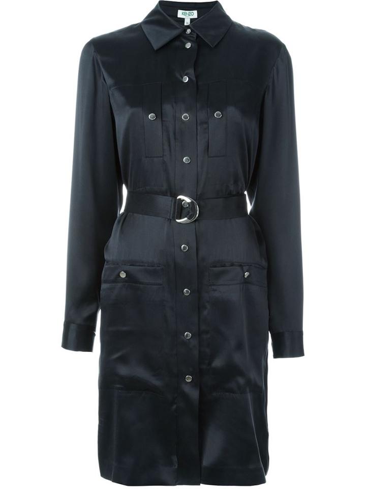 Kenzo Belted Shirt Dress, Women's, Size: 38, Black, Silk