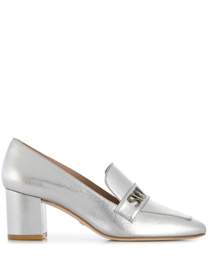 Stuart Weitzman Metallic Embossed Logo Pumps - Silver