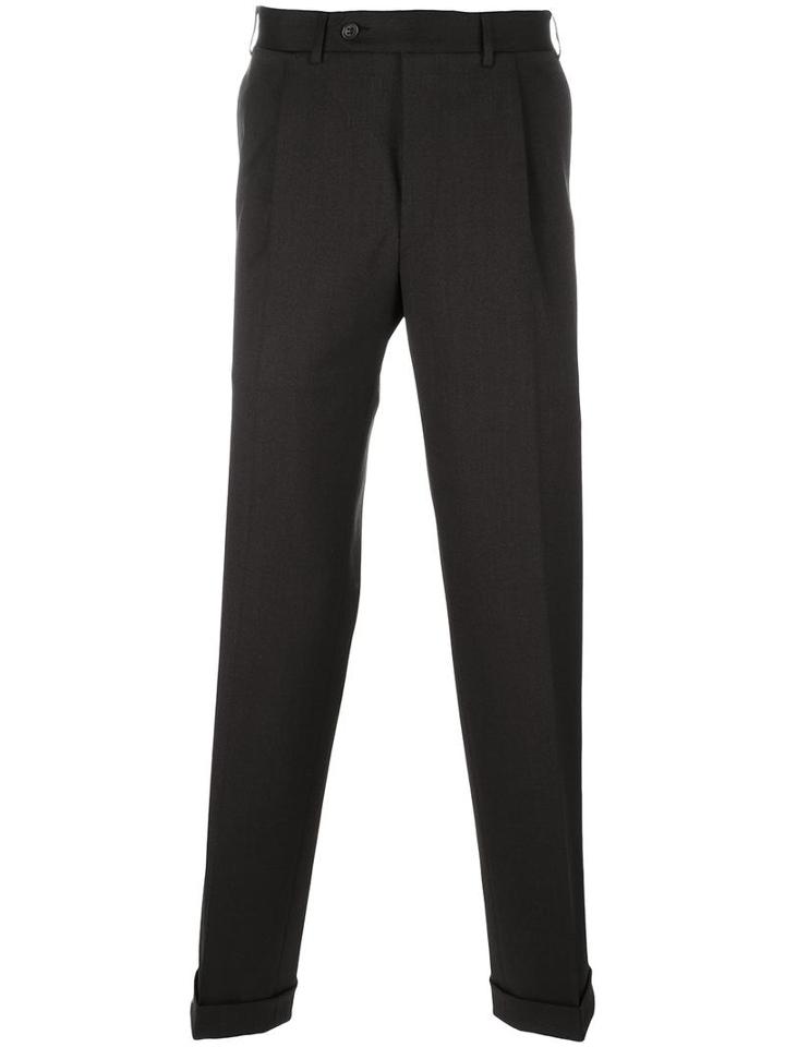 Canali Pleated Tapered Trousers, Men's, Size: 56, Brown, Wool/spandex/elastane
