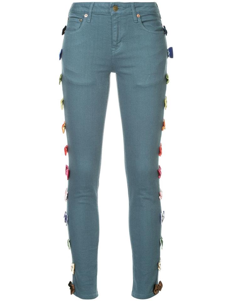 Tu Es Mon Trésor Velvet Bow Skinny Jeans - Blue