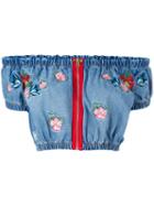 House Of Holland - Embroidered Crop Top - Women - Cotton/polyester - S, Blue, Cotton/polyester