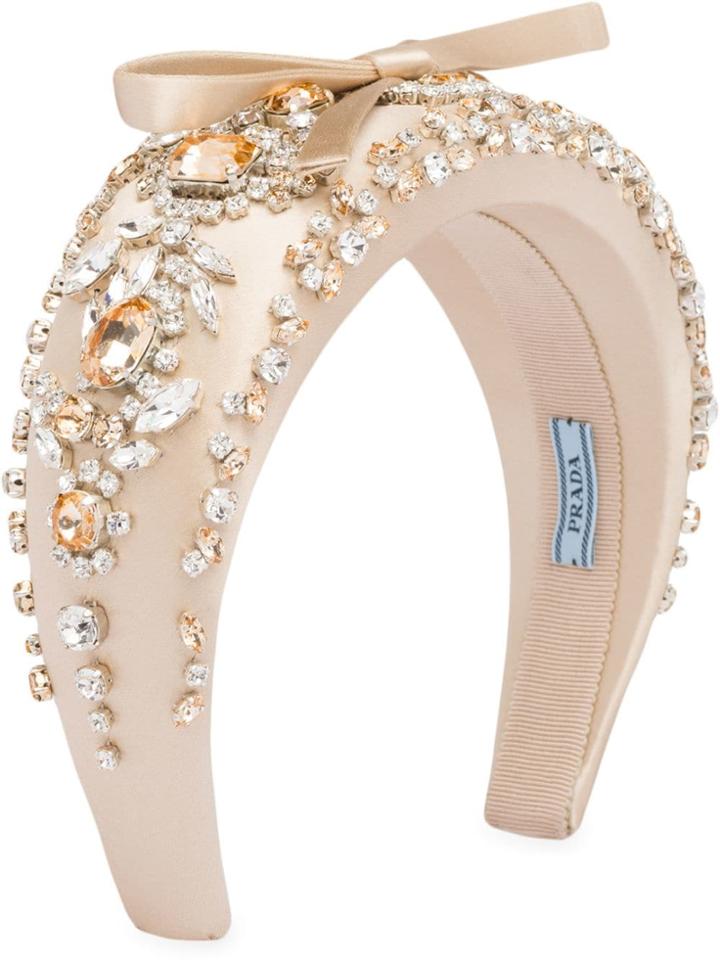 Prada Crystal Embellished Headband - Neutrals