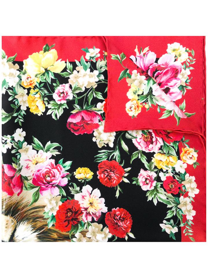 Dolce & Gabbana Lion And Floral Print Bandana Scarf - Black