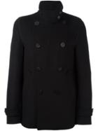 Wooyoungmi Double Breasted Coat, Men's, Size: 52, Black, Nylon/polyester/polyurethane/wool