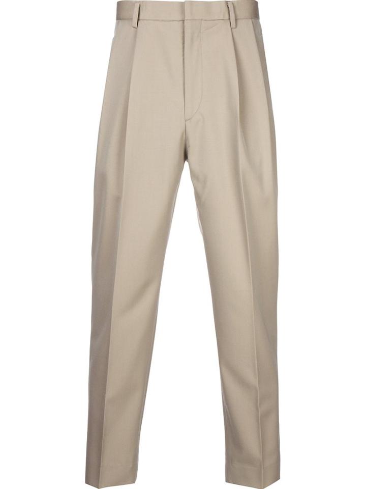 H Beauty & Youth. Pleated Cropped Trousers, Men's, Size: Medium, Brown, Polyester/wool