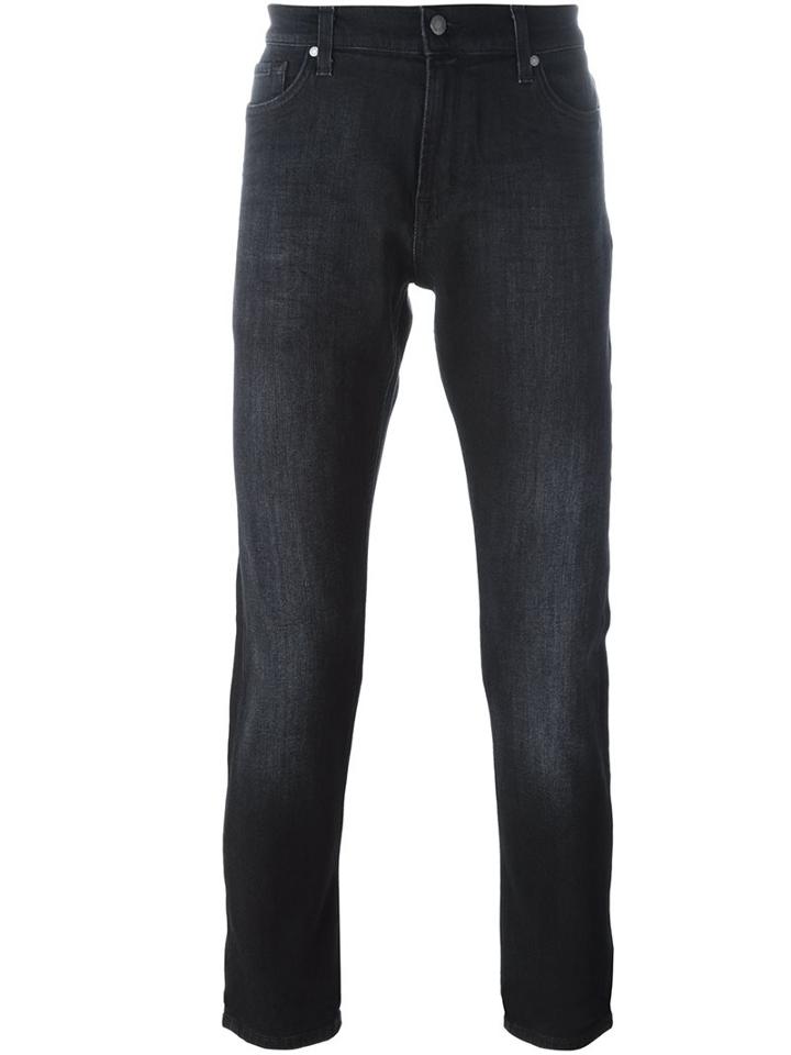 7 For All Mankind 'ronnie' Skinny Jeans, Men's, Size: 33, Black, Cotton/polyester/spandex/elastane