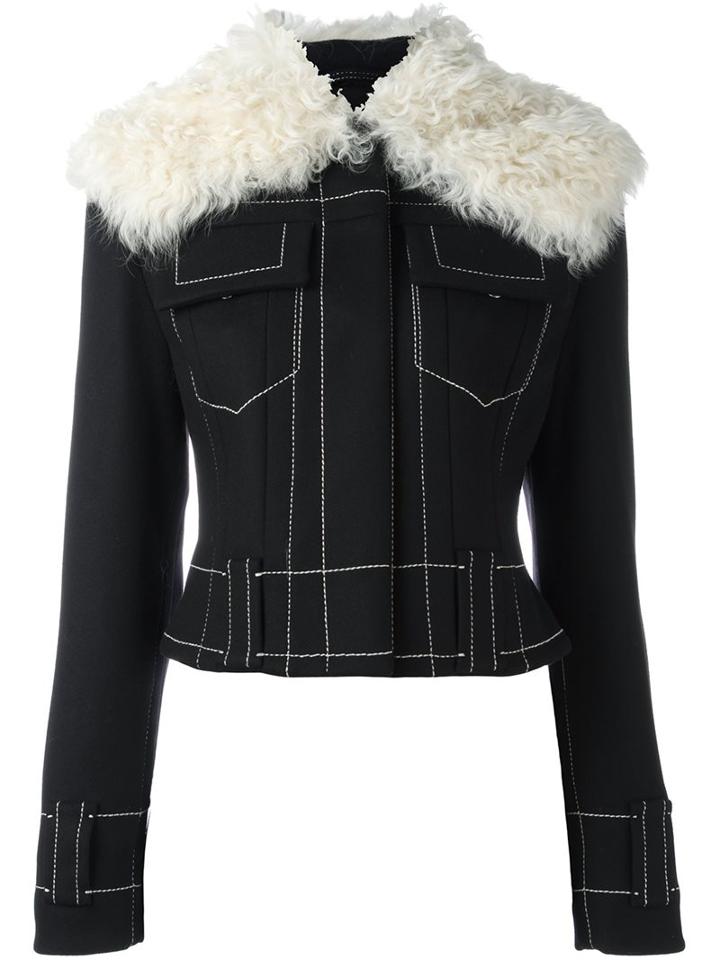 Proenza Schouler Shearling Collar Jacket, Women's, Size: 4, Black, Nylon/polyester/cupro/lamb Fur