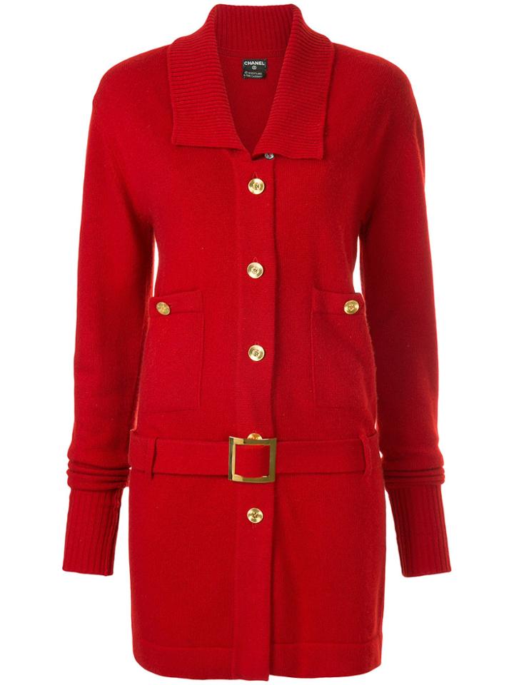 Chanel Vintage Cashmere Belted Slim Jacket - Red