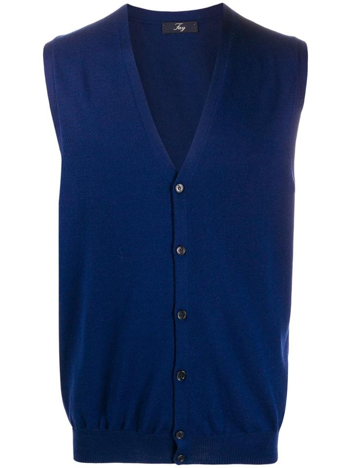 Fay Plain Knitted Vest - Blue