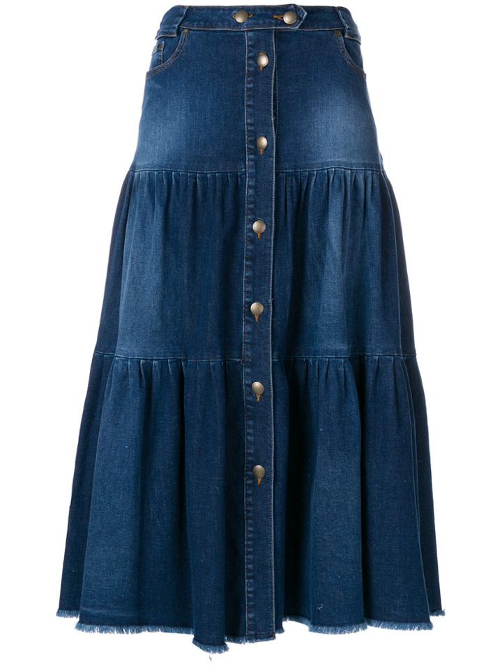 Red Valentino Ruffled A-line Denim Midi Skirt - Blue