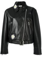 Natasha Zinko Daisy Embellished Biker Jacket, Women's, Size: 38, Black, Leather/polyester
