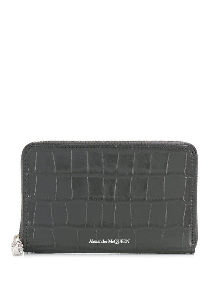 Alexander Mcqueen Crocodile-effect Wallet - Grey