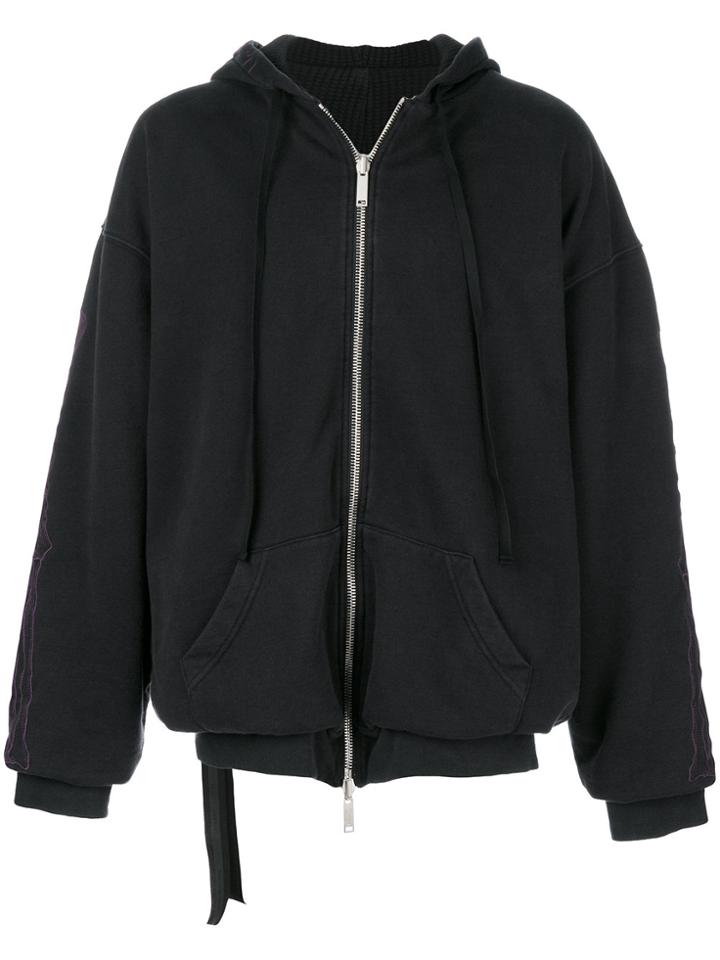 Unravel Project Zipped Up Embroidered Hoodie - Black