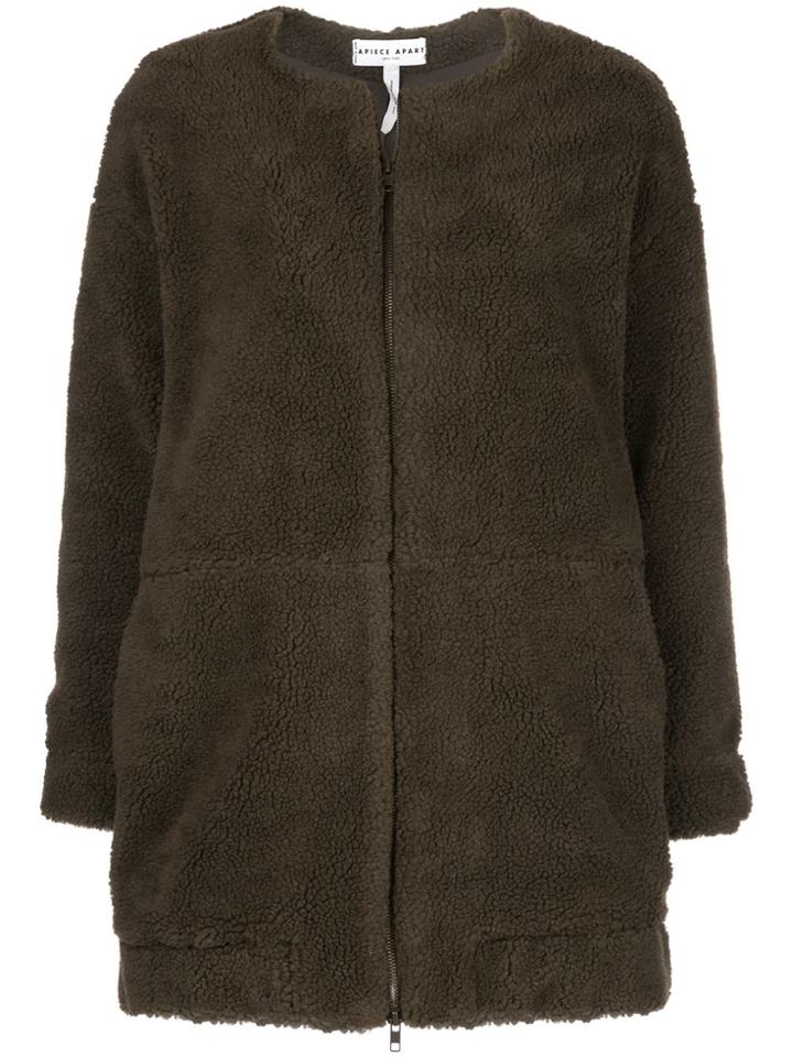 Apiece Apart Collarless Faux-shearling Coat - Brown