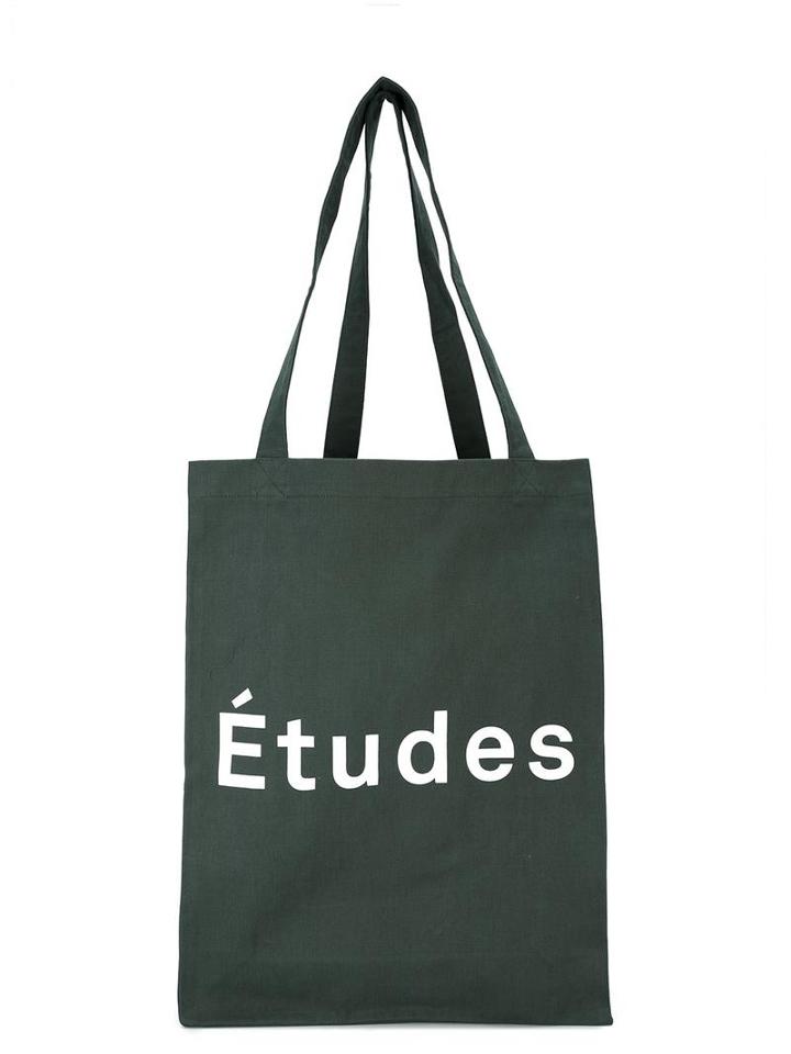 Études Logo Print Tote, Men's, Green, Cotton